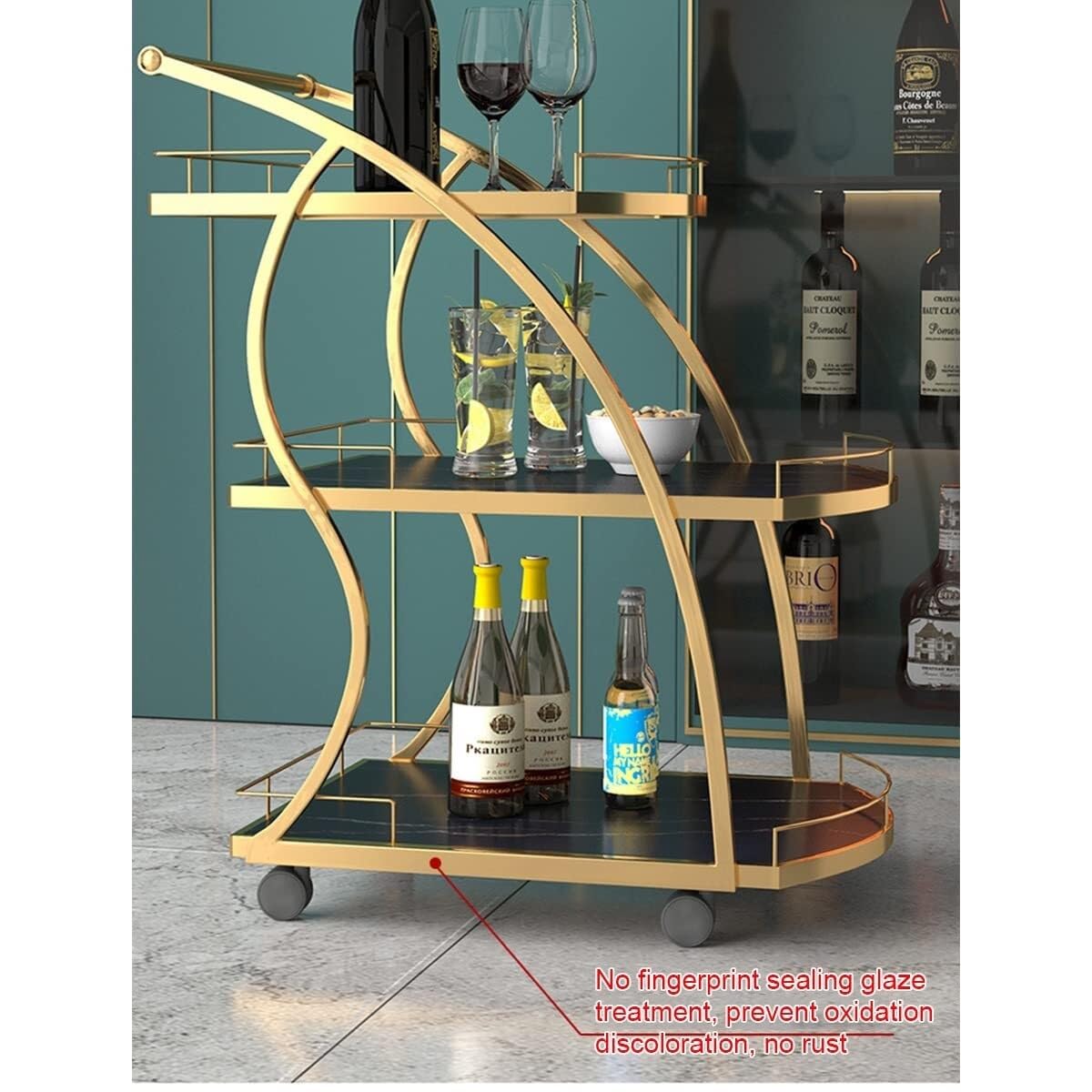 キッチンラック キッチンワゴン 3段トロリー バーサービングカート